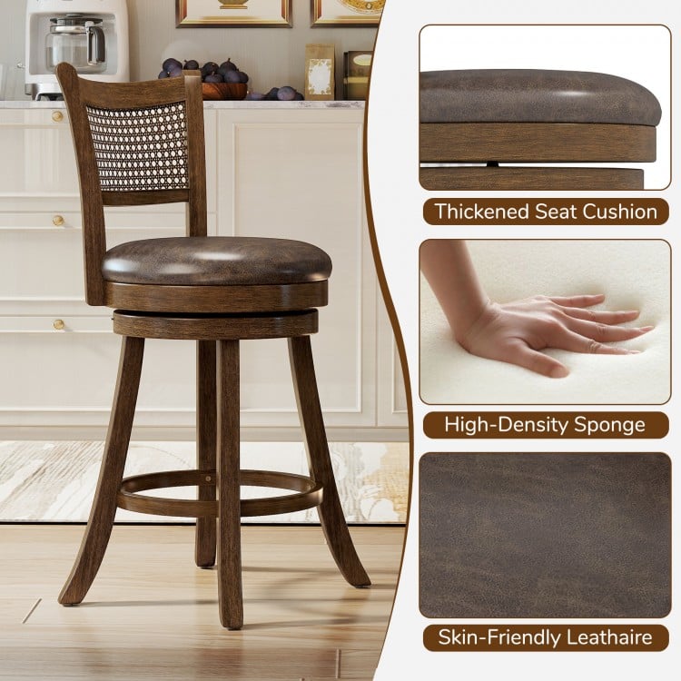 Set of 2 Bar Stools 25" Swivel Bar Chairs Leathaire Counter Height Stools-Brown