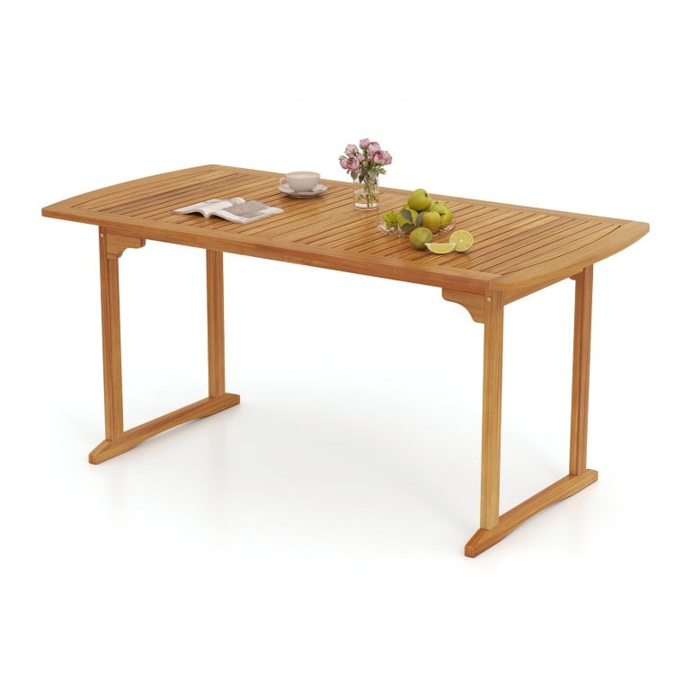 63 inch Outdoor Dining Table with Umbrella Hole and Slatted Tabletop