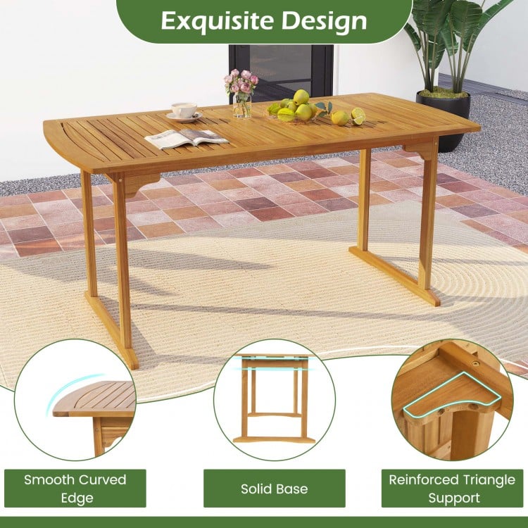 63 inch Outdoor Dining Table with Umbrella Hole and Slatted Tabletop