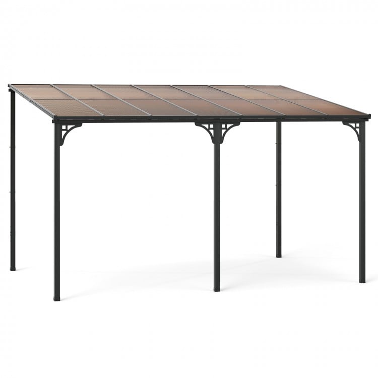 Wall-Mounted Patio Gazebo Large Outdoor Hardtop Pergola with Sloped Polycarbonate Roof-Black
