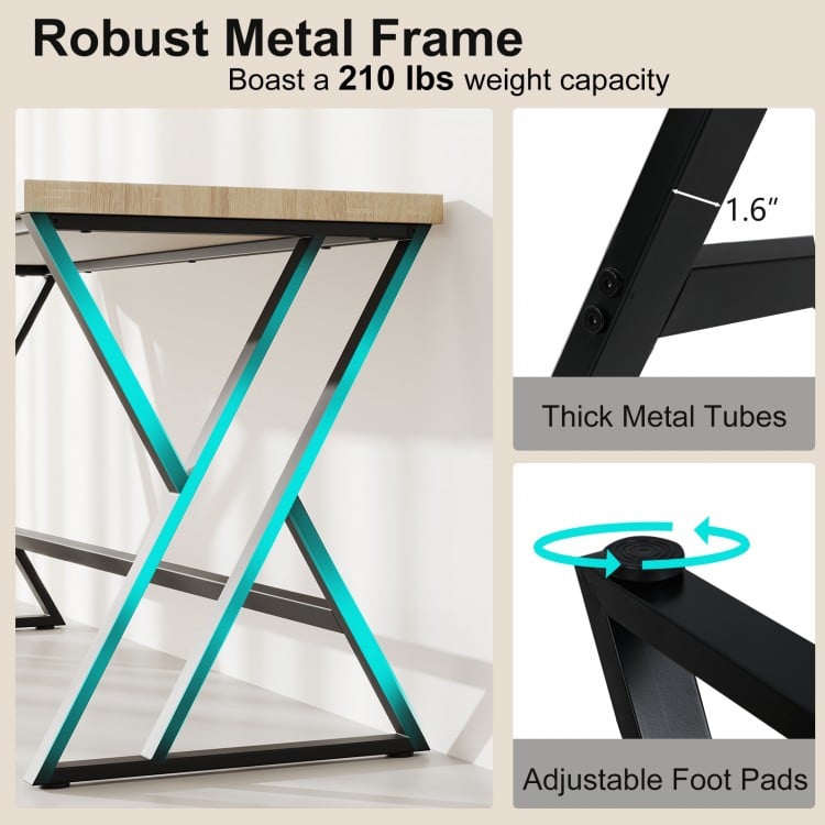 59 Inch Computer Desk with Heavy-duty Metal Frame and Crossbar-Gray