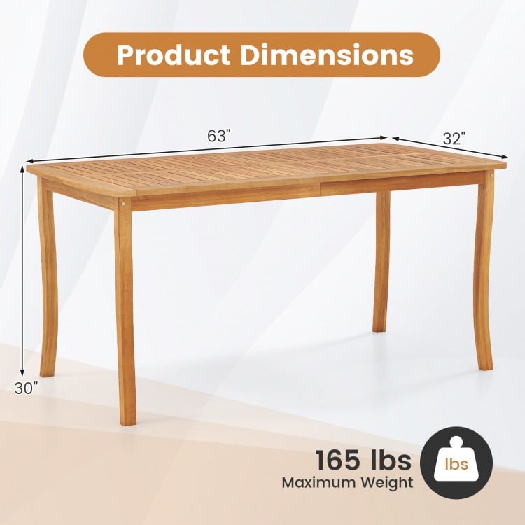 63 inch Outdoor Dining Table with Umbrella Hole Farmhouse Bistro Dinette Furniture