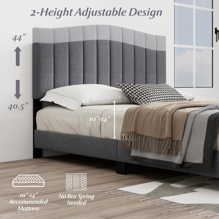 Modern Upholstered Bed Frame with Adjustable Vertical Channel Tufted Headboard-Queen Size