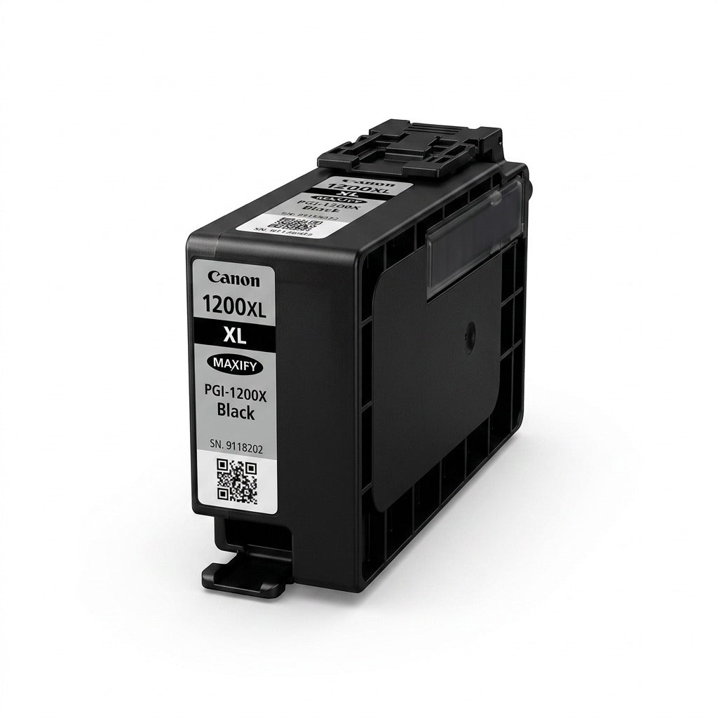 A crisp, high-resolution hero shot of an unboxed black XL PGI-1200 ink tank.