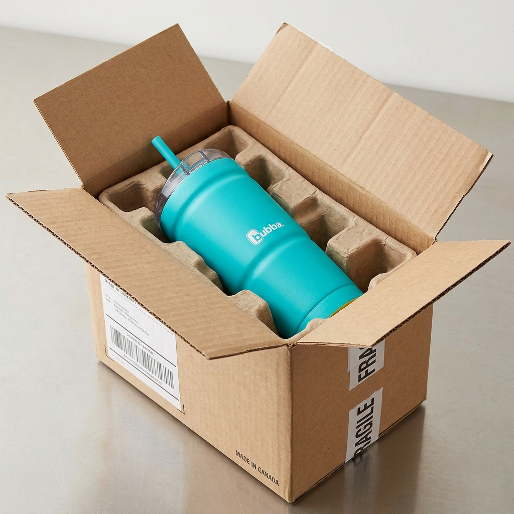 A visual of the 24oz Scuba Bubba Envy S tumbler inside a protective cardboard shipping box.