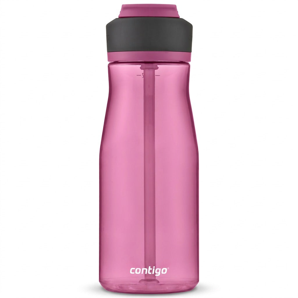 Contigo 32 oz Autospout Ashland 2.0 water bottle in Azalea and grey with a pure white background.
