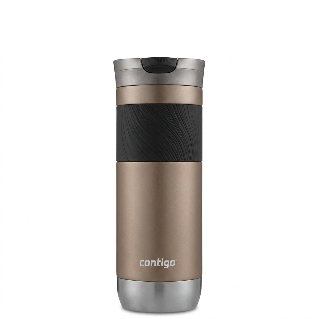 Pure high-resolution hero shot: Contigo Byron 2.0 Brown Sugar travel mug on white background.