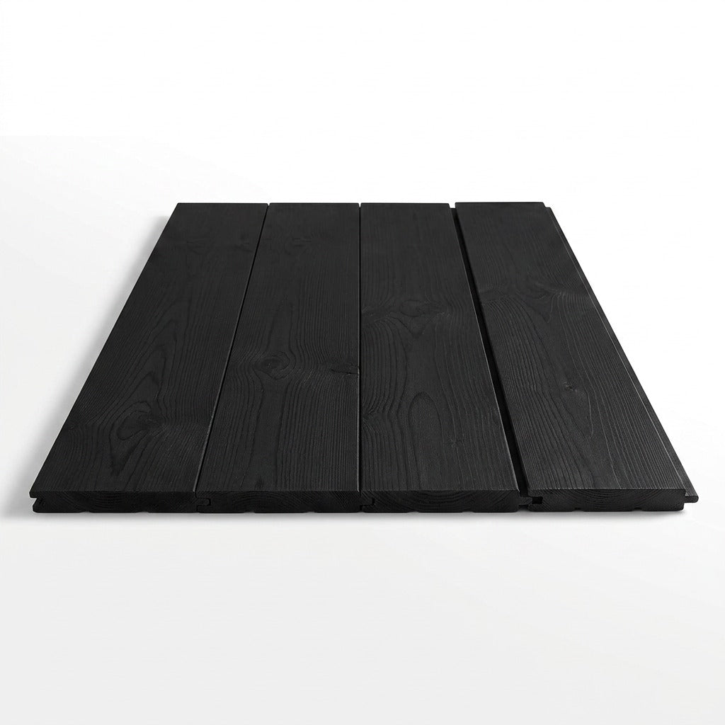 Entrepot La Grange black solid pine wall paneling planks interlocked on a white background.