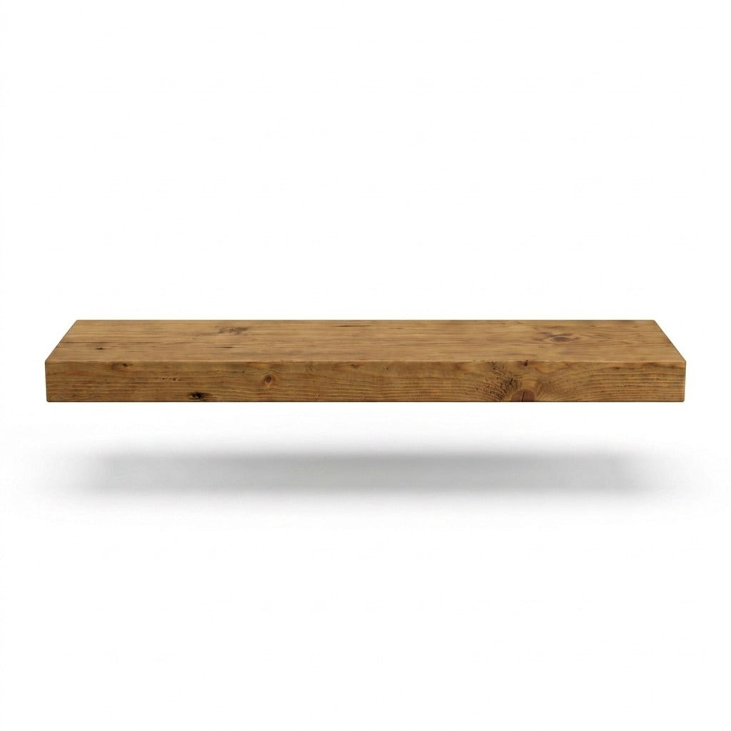 Entrepot La Grange inc solid pine wood wall shelf in a warm honey finish on a white background.