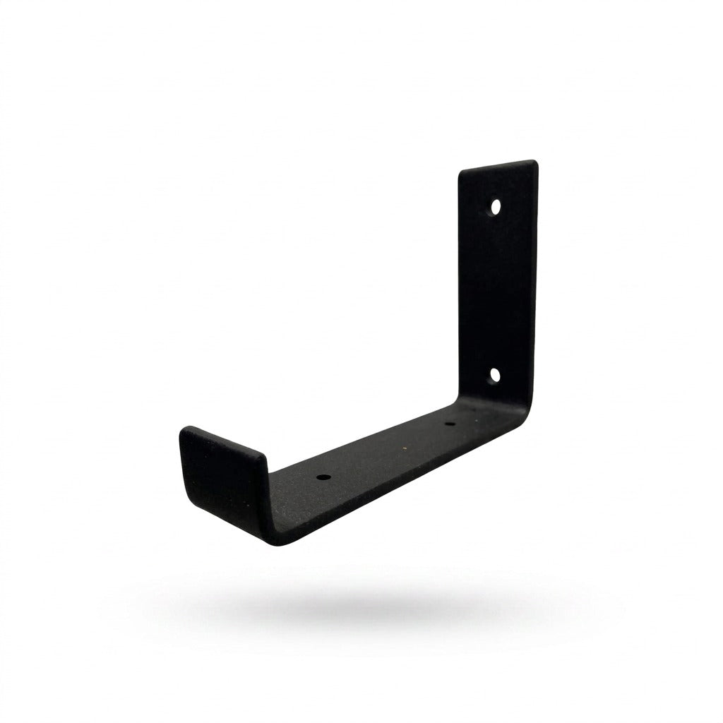 Entrepot La Grange inc 6-inch matte black steel J-style shelf bracket with pre-drilled holes.