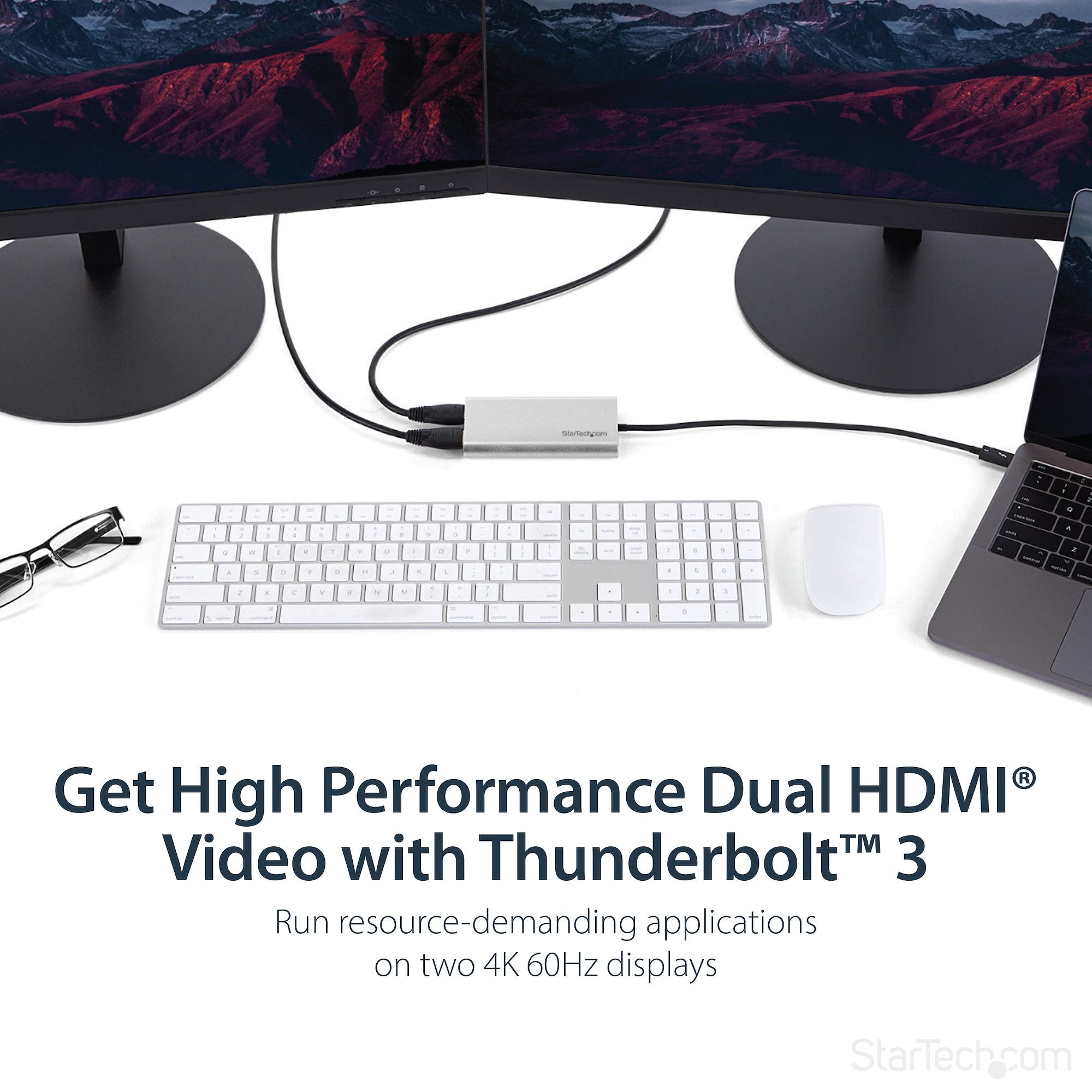 Thunderbolt to Dual HDMI 2.0 Adapter, Dual 4K 60Hz Thunderbolt to HDMI Converter, 2x HDMI Monitor Video Display Adapter, Thunderbolt Certified - Mac & Windows 