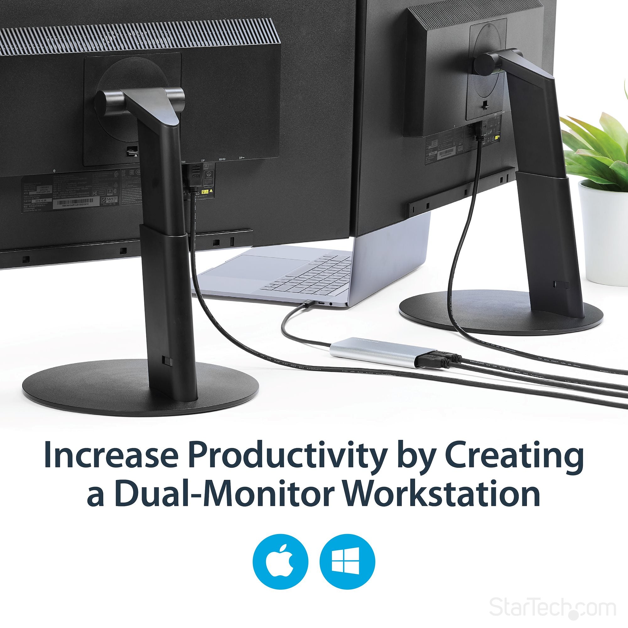 Thunderbolt to Dual HDMI 2.0 Adapter, Dual 4K 60Hz Thunderbolt to HDMI Converter, 2x HDMI Monitor Video Display Adapter, Thunderbolt Certified - Mac & Windows 