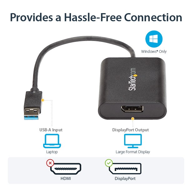 USB 3.0 to DisplayPort Adapter, USB DP Monitor Converter for Windows, 4K (no support for macOS/ChromeOS/Linux) - TAA 