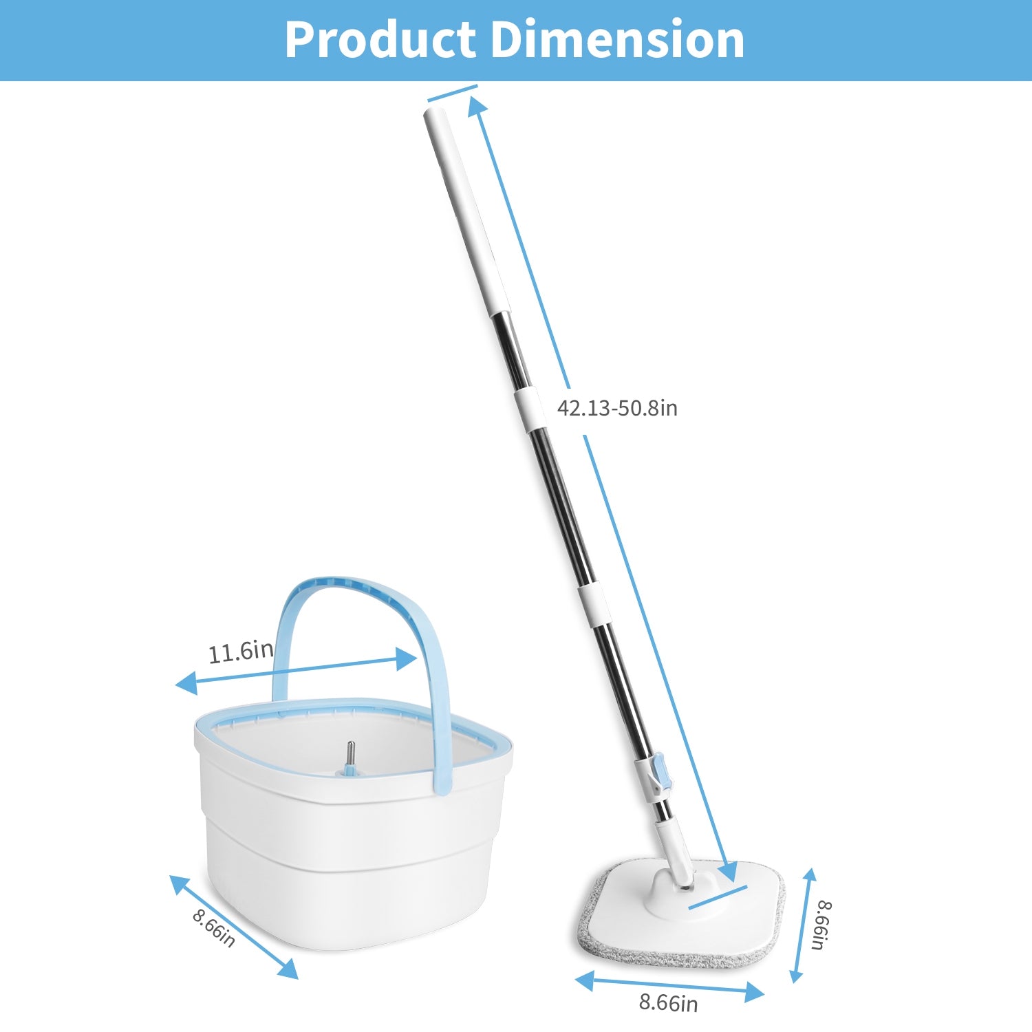 Spin Mop and Bucket with Wringer Set Flat Floor Mop with Clean and Dirty Water Separate System 2 Replaceable Reusable Washable Microfiber Mop Pads