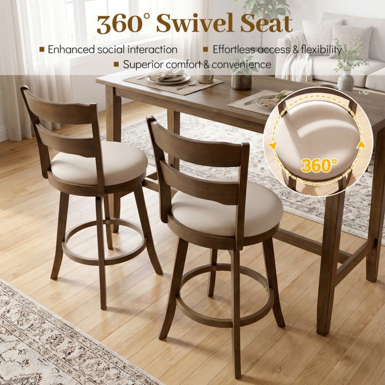 25 Inch Swivel Counter Barstools with Backrest & Upholstered Seat-Set of 2