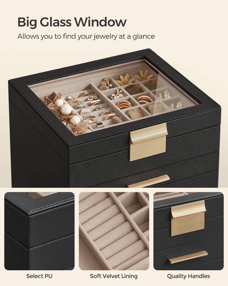 SONGMICS Jewelry Box with Glass Lid 
