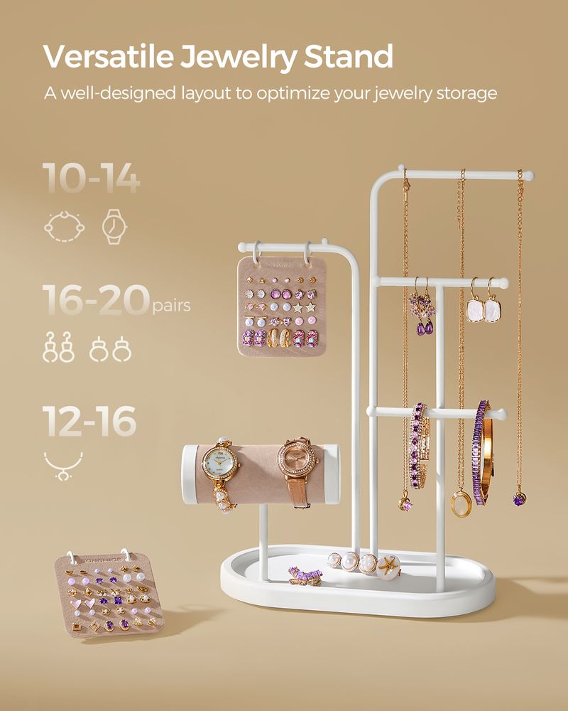 SONGMICS Jewelry Stand with Metal Frame, 2 Earring Boards, 4 Hanging Rods 