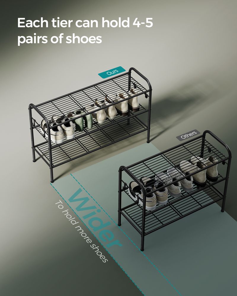 SONGMICS Shoe Rack with 4 Side Hooks, Holds 10 Pairs of Shoes 