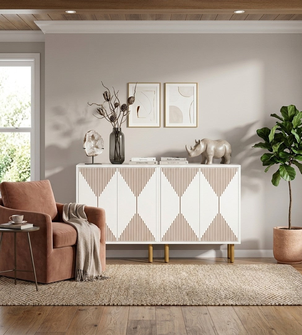 59" Storage Sideboard Buffet with Doors, Modern Wooden Accent Cabinet