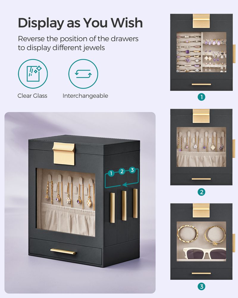 SONGMICS 5-Layer Jewelry Organizer with 3 Side Drawers 