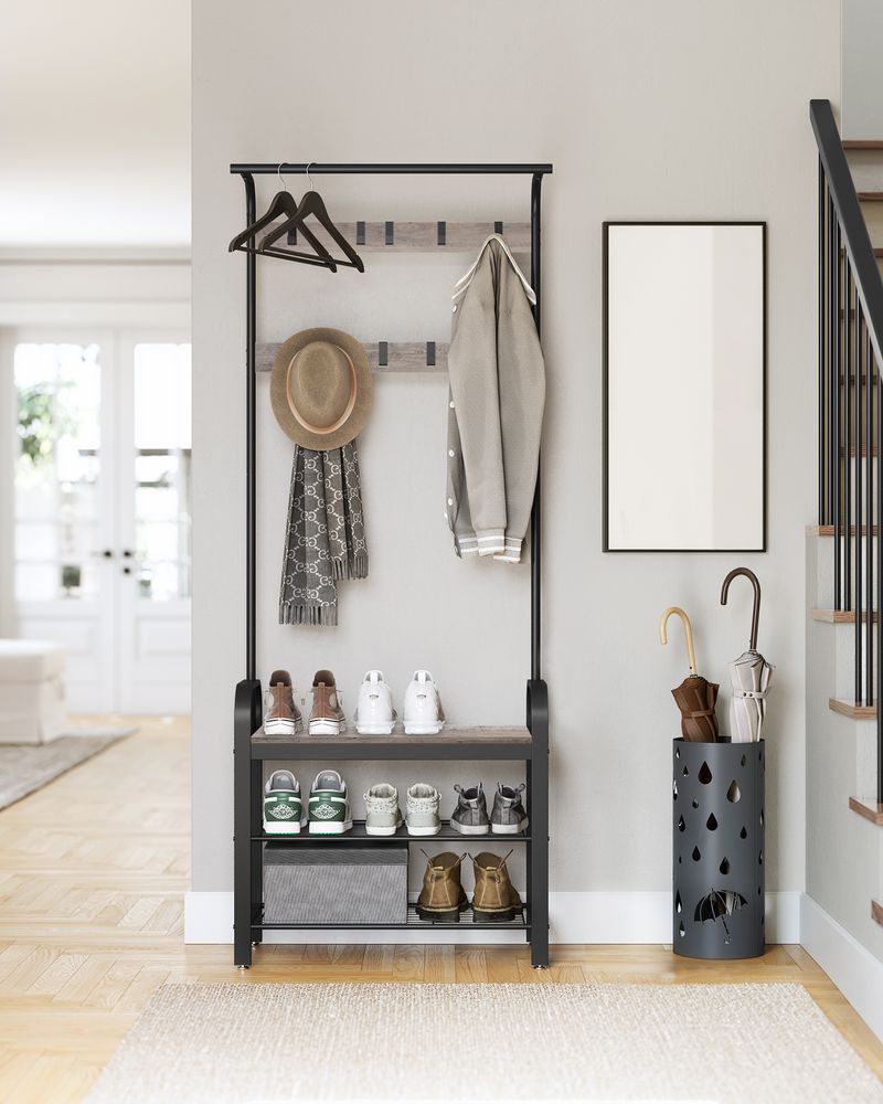 VASAGLE Industrial Coat Rack with Bench for Entryway 