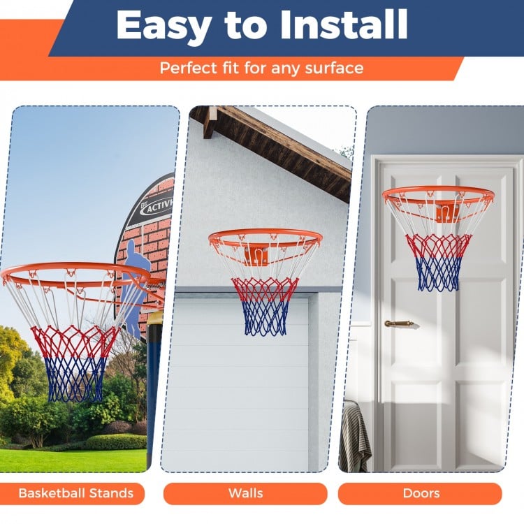 18" Basketball Rim Heavy Duty Wall Mounted Basketball Rim Goal Replacement-Orange