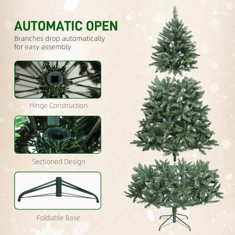 HOMCOM 6ft Frosted Pre-Lit Christmas Tree – Full Spruce with Dual Colour LED Lights, Hinged Design, Easy Assembly 