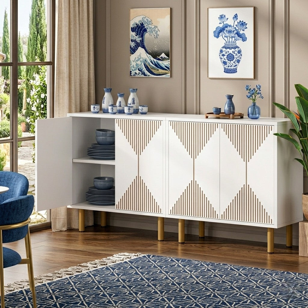 59" Storage Sideboard Buffet with Doors, Modern Wooden Accent Cabinet
