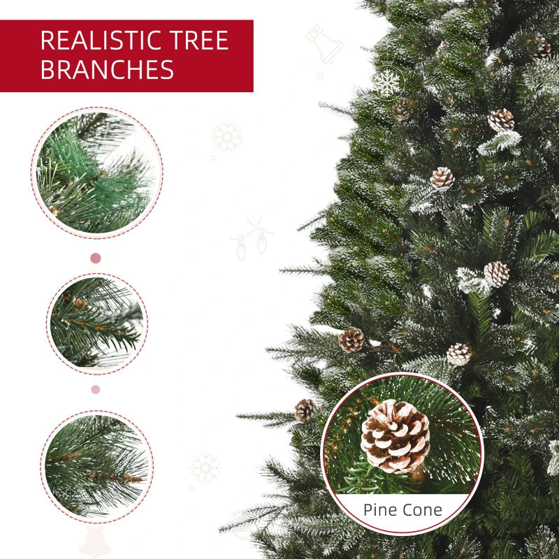 HOMCOM Artificial Christmas Snow Pine Tree with Automatic Open, Pinecones, Green Holiday Home Decoration 