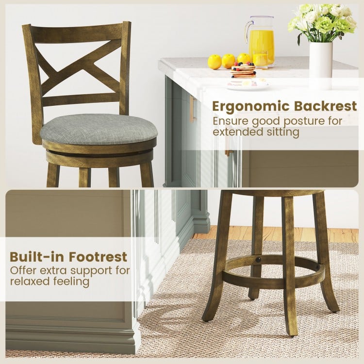 25/30 Inch Swivel Bar Stools Set of 2 with Backrests and Wood Frame-25 inches