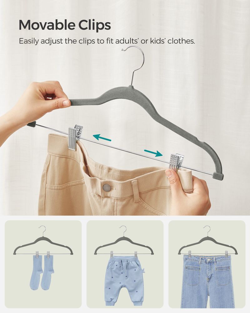 SONGMICS Velvet Pants Hangers with Adjustable Clips 