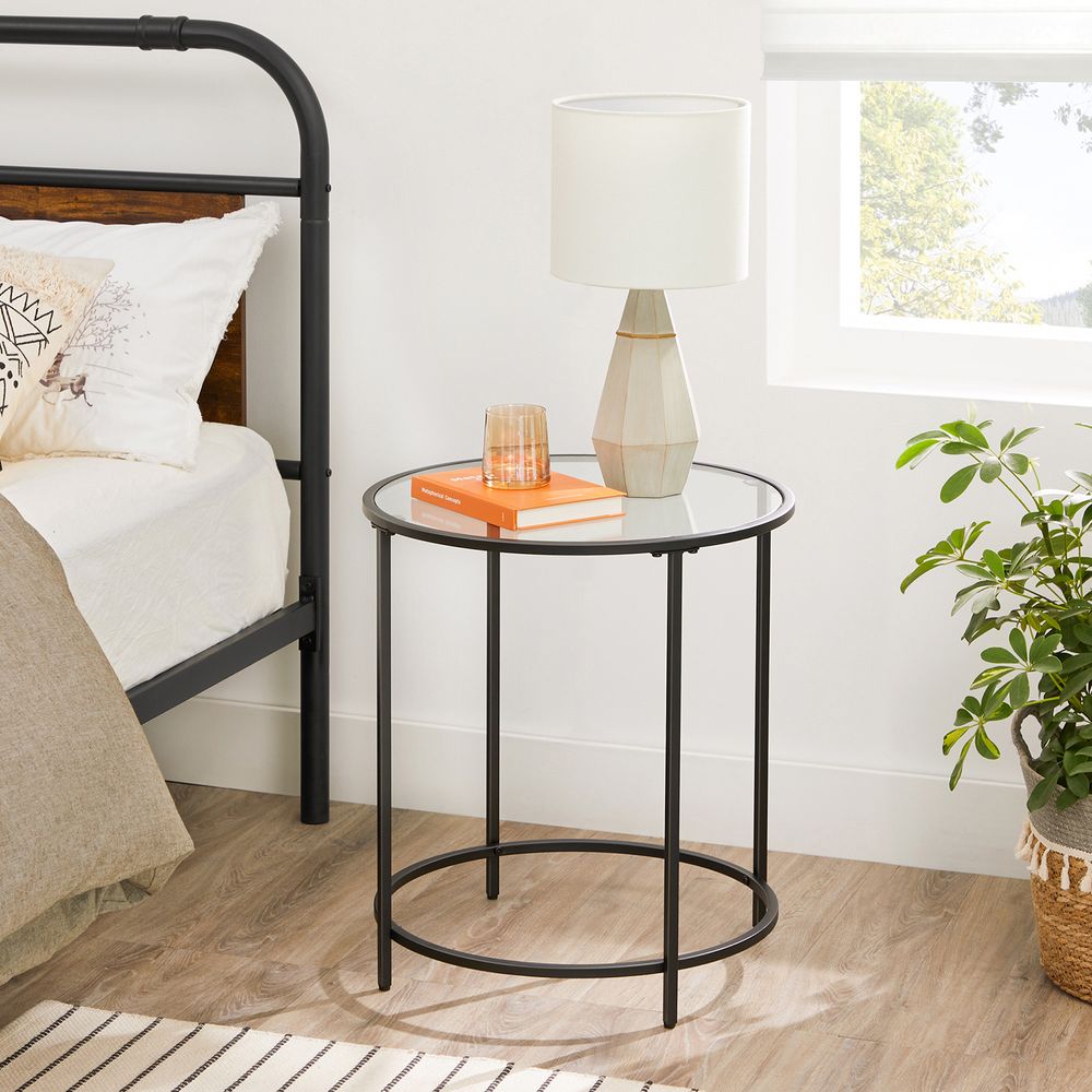 VASAGLE Glass Round Side Table with Metal Frame 