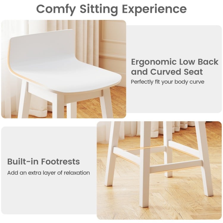 24.5 Inch Swivel Wooden Bar Stools Set of 2 with Rubber Wood Legs and Low Back-White