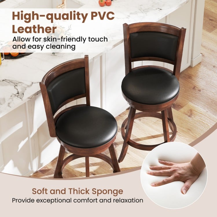 2 Pieces 24 Inch Swivel Counter Stool Dining Chair Upholstered Seat-Brown