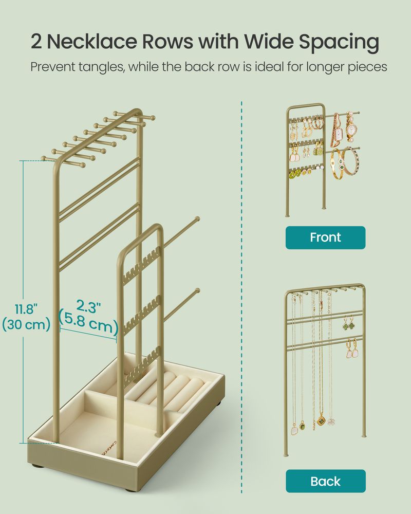 SONGMICS Jewelry Holder with Metal Frame and Velvet Tray 