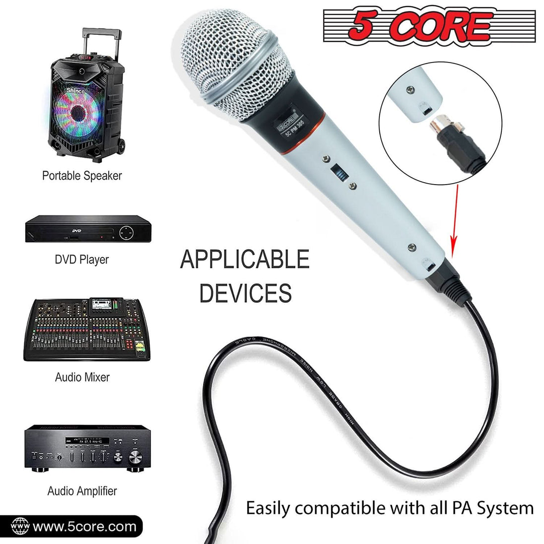 5Core Handheld Dynamic XLR Microphone – Professional Mic for Karaoke, Singing, and Studio Use