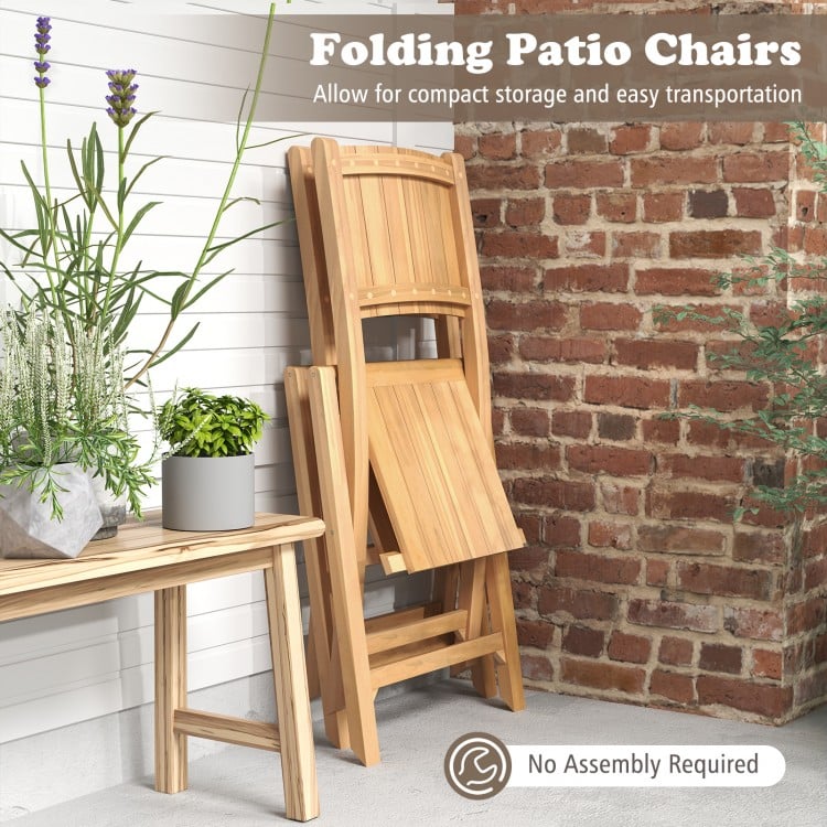 2 Pieces Teak Wood Outdoor Dining Chairs with Slatted Sea
