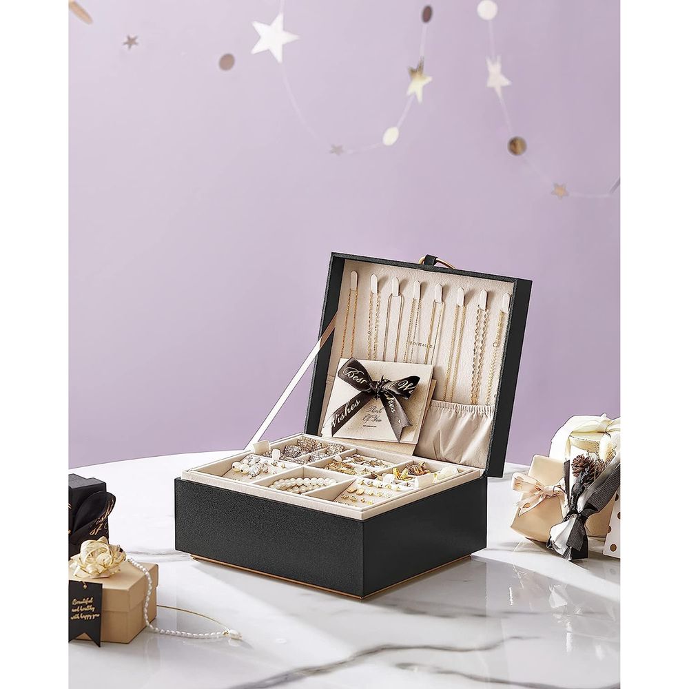 SONGMICS 2-Layer Jewelry Box with Handle and Removable Jewelry Tray 
