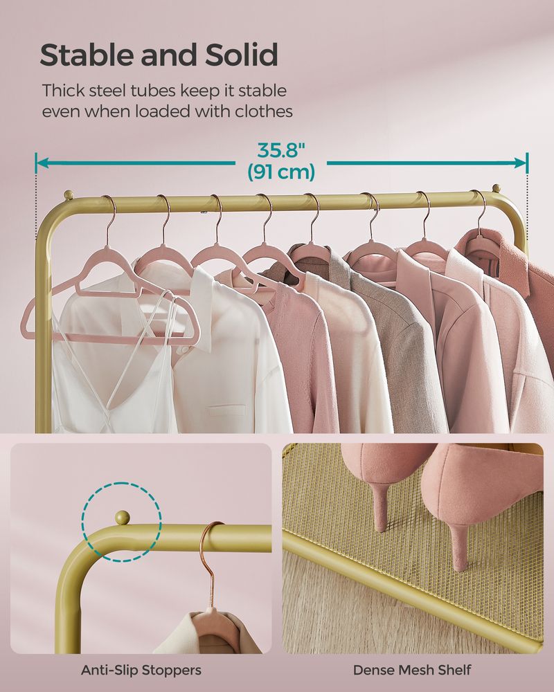 SONGMICS Clothes Rack with Wheels and Dense Mesh Storage Shelf 