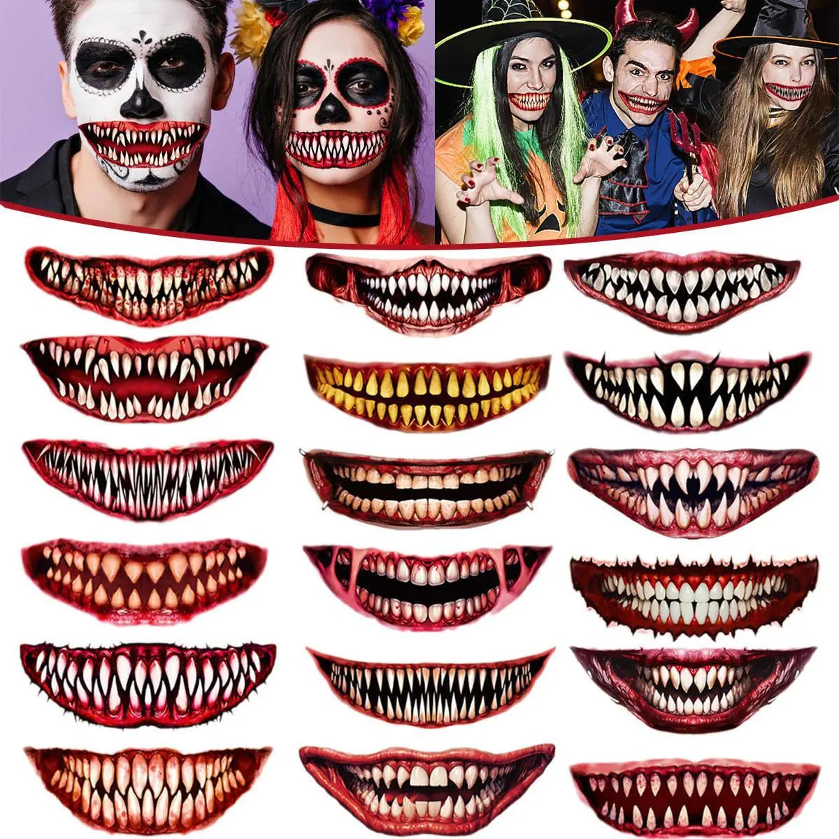 18 Pieces Of Scary And Realistic Design Halloween Temporary Tattoo Stickers 