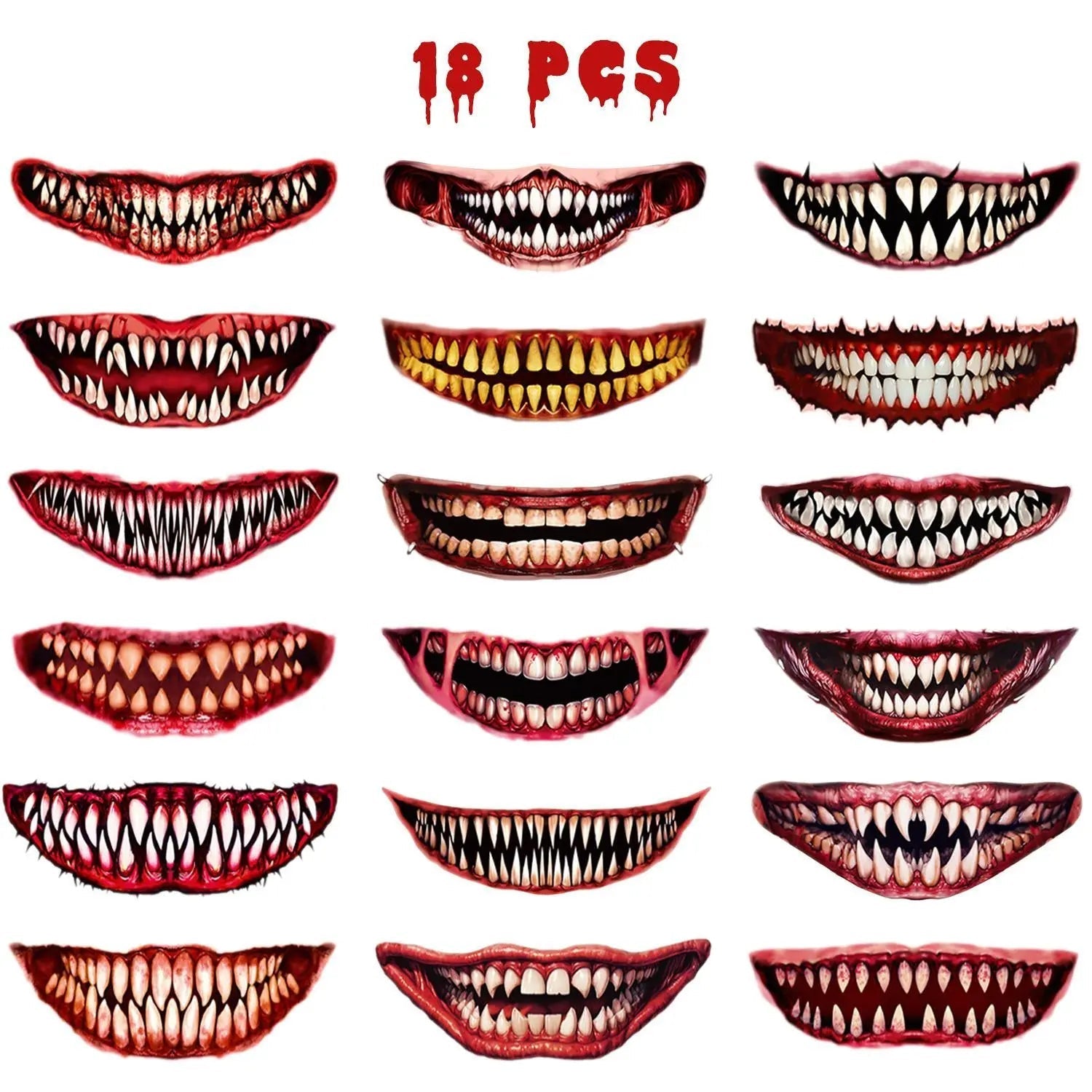 18 Pieces Of Scary And Realistic Design Halloween Temporary Tattoo Stickers 