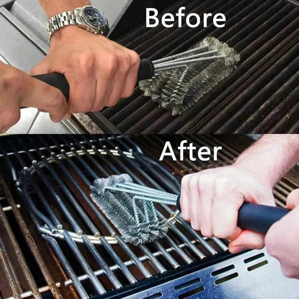 18-inch Three-head Barbecue Grill Cleaning Brush Steel Wire Oven Outdoor BBQ Tools 
