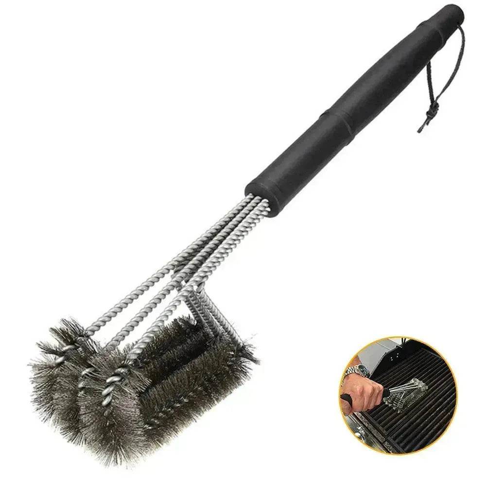18-inch Three-head Barbecue Grill Cleaning Brush Steel Wire Oven Outdoor BBQ Tools 