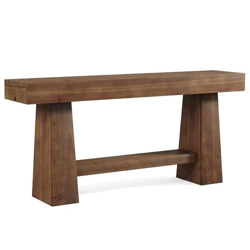 63" Solid Wood Console Table, 2-Tier Farmhouse Entryway Sofa Table with Storage Shelf Rustic Brown