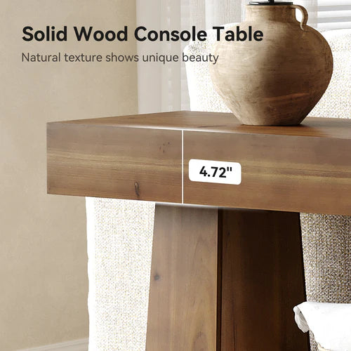 63" Solid Wood Console Table, 2-Tier Farmhouse Entryway Sofa Table with Storage Shelf Rustic Brown