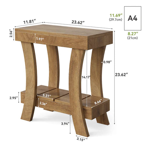 End Table 2-Tier Narrow Rectangular Side Table with Storage Shelf for Small Spaces and Heavy Duty Design Rustic Natural Finish