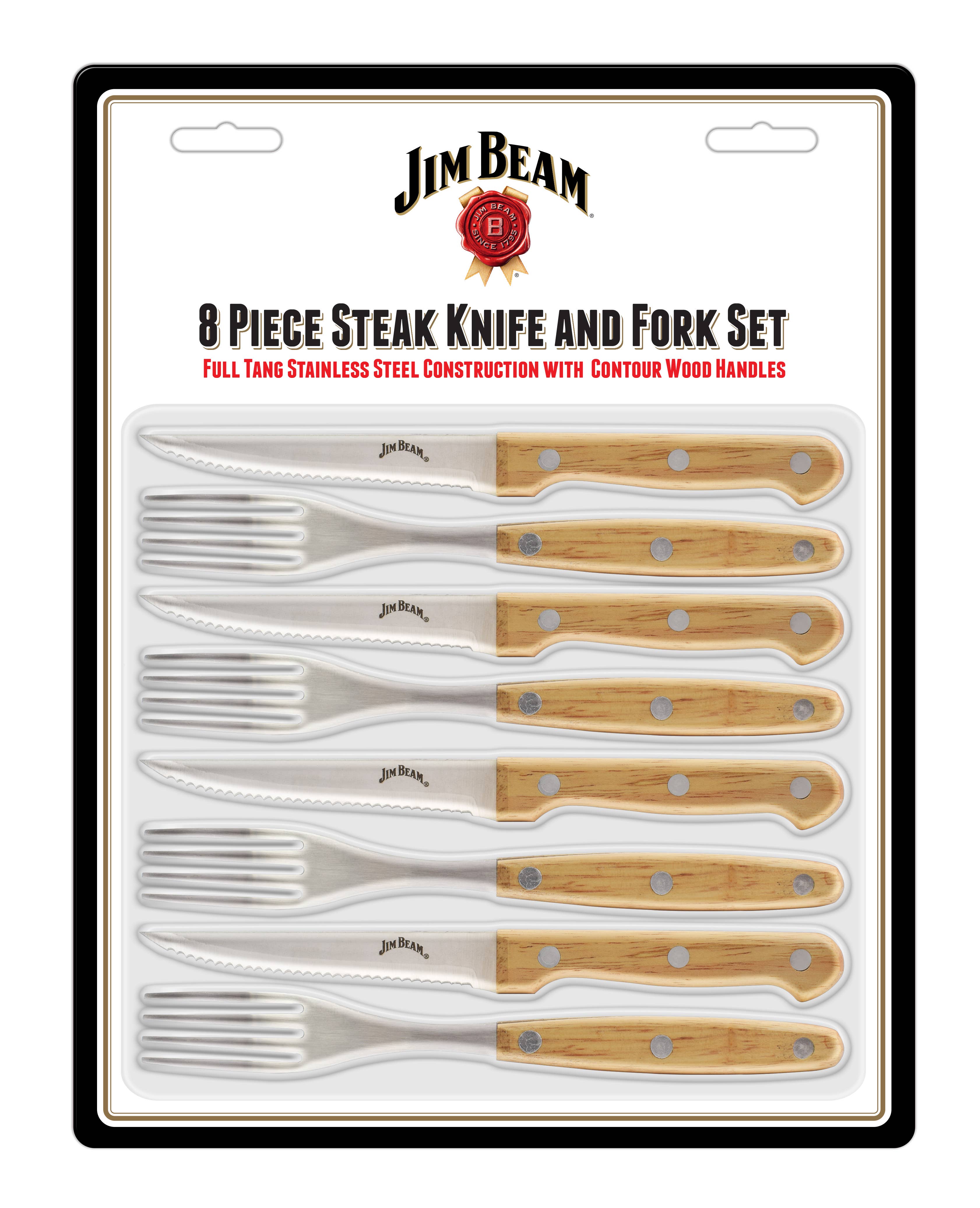 Jim Beam Set of 8 Stainless Steel Steak Knives and Forks 