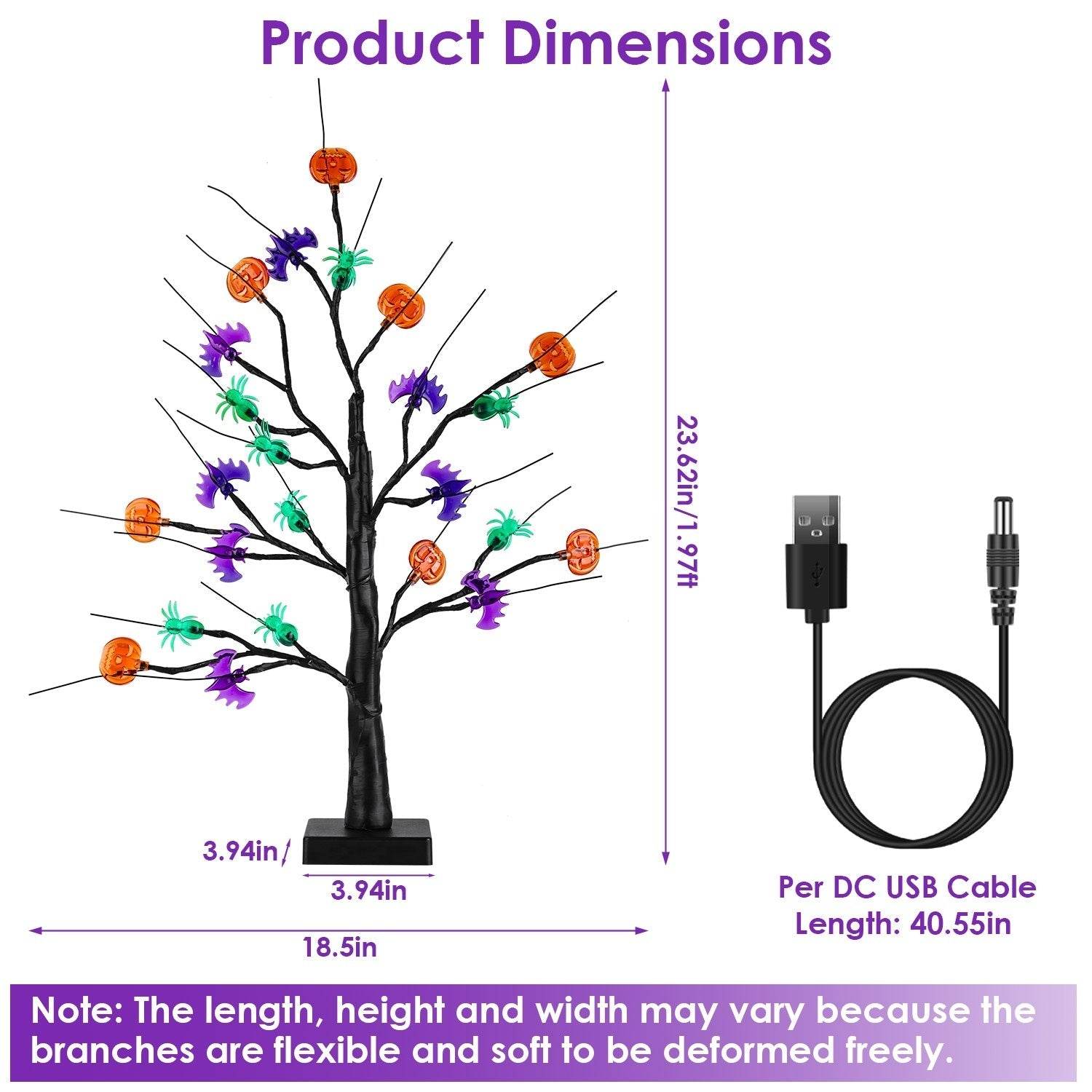 2Pack 1.97FT Lighted Halloween Trees Halloween Indoor Decorations Black Halloween Tree Lights With Timer Adjustable Twigs For Tabletop Party 