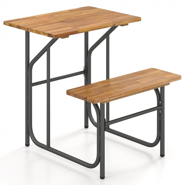 Acacia Wood Patio Table Bench Set One-Side Picnic Table and Seat