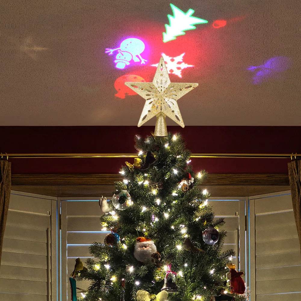 Christmas Tree Top Light Star Snowflake Shape LED Laser Projector Lights Christmas Tree Ornament 